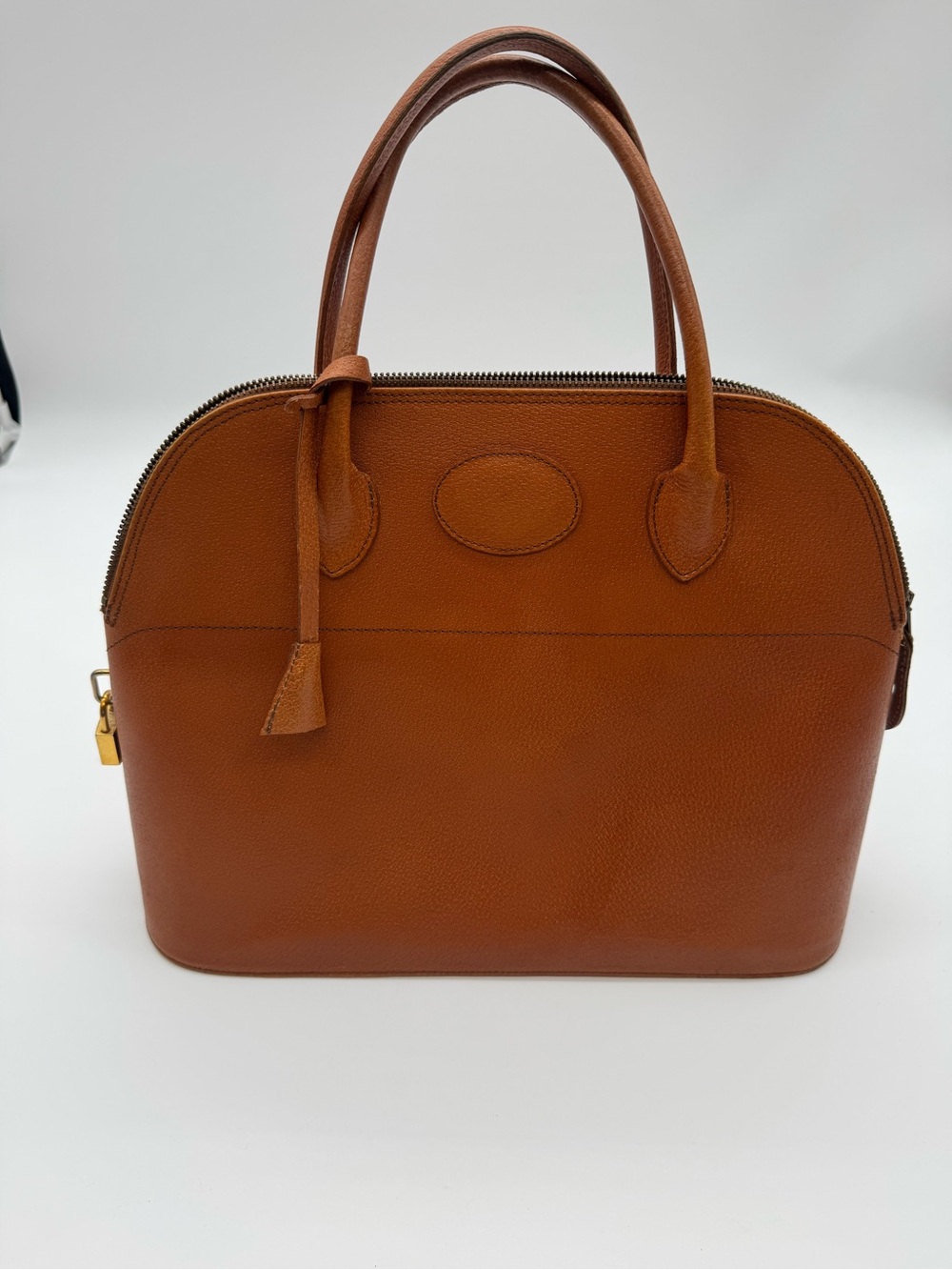 Pourchet Paris vintage leather bolide style handbag cognac brown